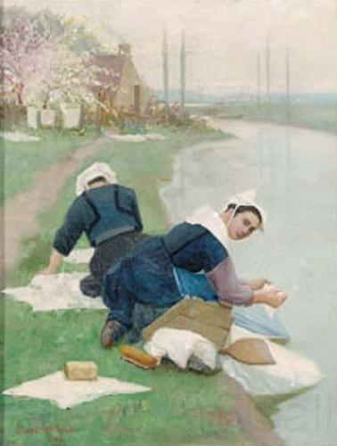 Lionel Walden Women Washing Laundry on a River Bank, oil painting by Lionel Walden
